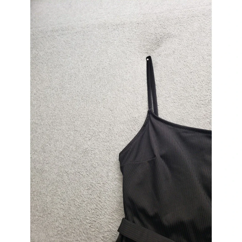 H&M Women Swimsuit S Black Belted Waist Gold Buckle Square Neck Summer Beach